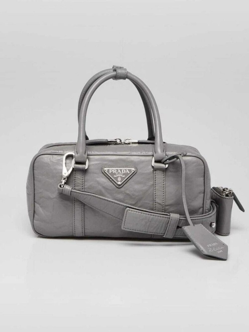 Prada Slate Grey Antique Nappa Leather Small Top Handle Crossbody Bag